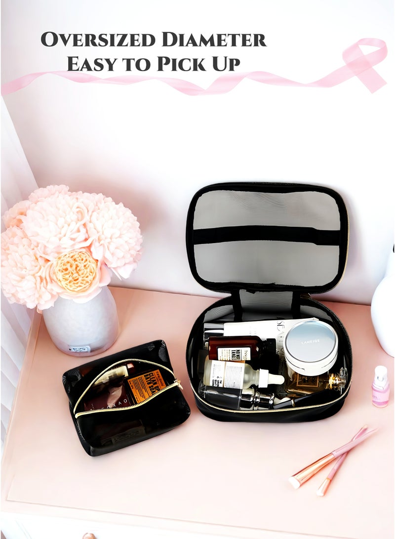 مجموعة حقيبة تجميلية شفافة من 4 قطع، مجموعة منظم مكياج، منظم سفر بسعة كبيرة لمستلزمات النظافة، المكياج والعناية بالبشرة، للاستخدام اليومي، سفر رمضان، هدايا عيد (أسود) - Image 4